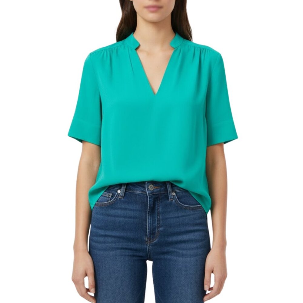 NWT Joie Ance Silk Blouse Palm Green Short Sleeve V-Neck – Women’s‎ XS